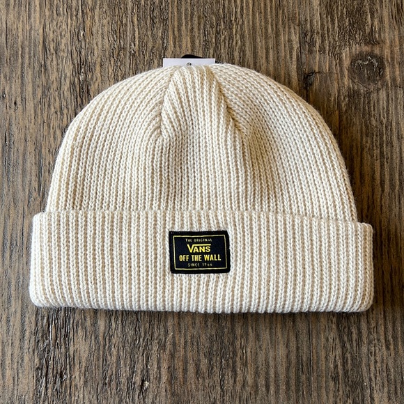 Vans Accessories - Vans “Bruckner Cuf” Beanie. Off white with black and yellow sewn on patch. NWT